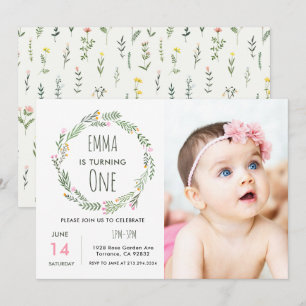 Wildflower Photo Garden 1st Birthday Invitation