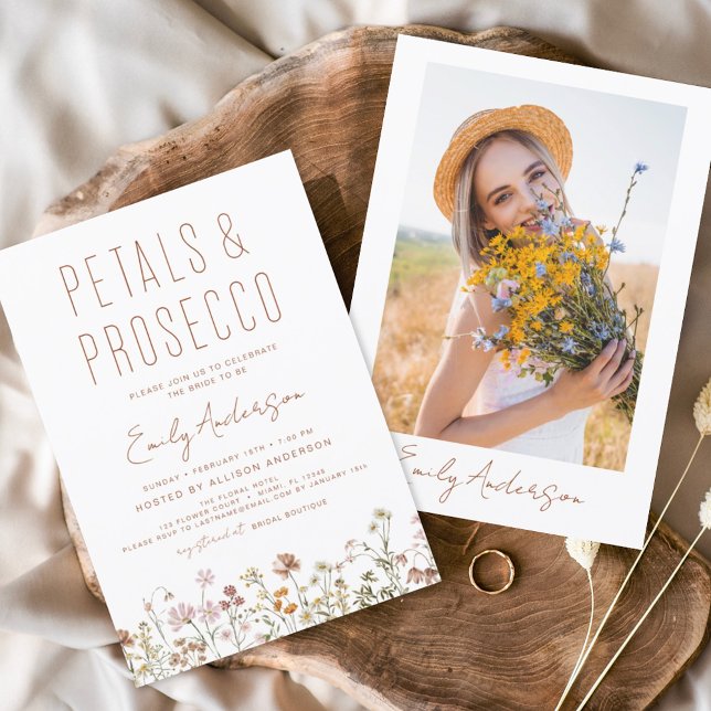 Wildflower Photo Petals & Prosecco Bridal Shower Flyer (Creator Uploaded)