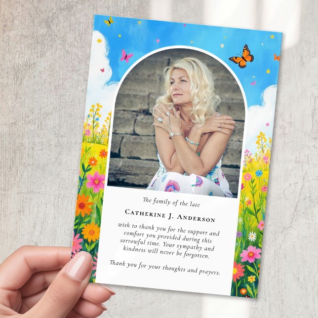 Wildflower Photo Sympathy Funeral Memorial Thank You Card (Creator Uploaded)