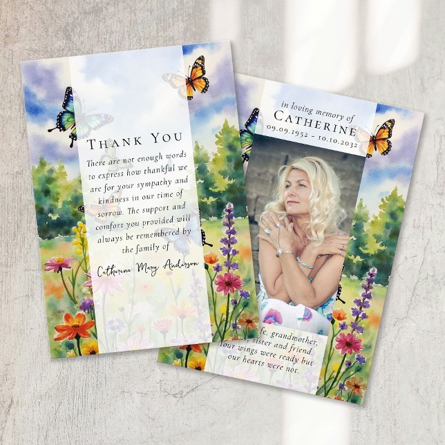 Wildflower Photo Sympathy Funeral Memorial Thank You Card (Creator Uploaded)