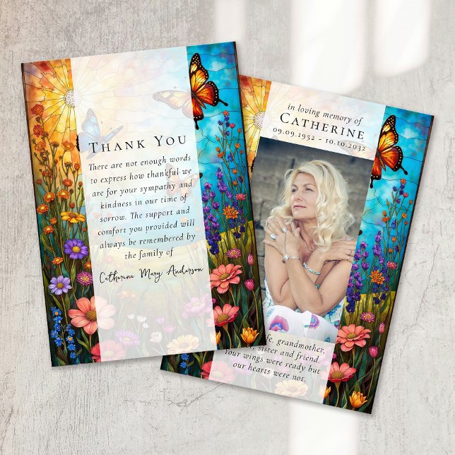 Wildflower Photo Sympathy Funeral Memorial Thank You Card (Creator Uploaded)