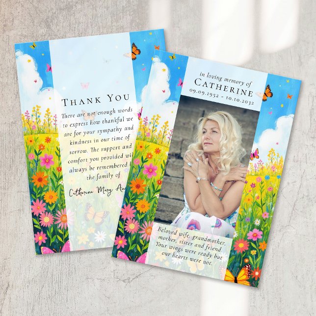 Wildflower Photo Sympathy Funeral Memorial Thank You Card (Creator Uploaded)
