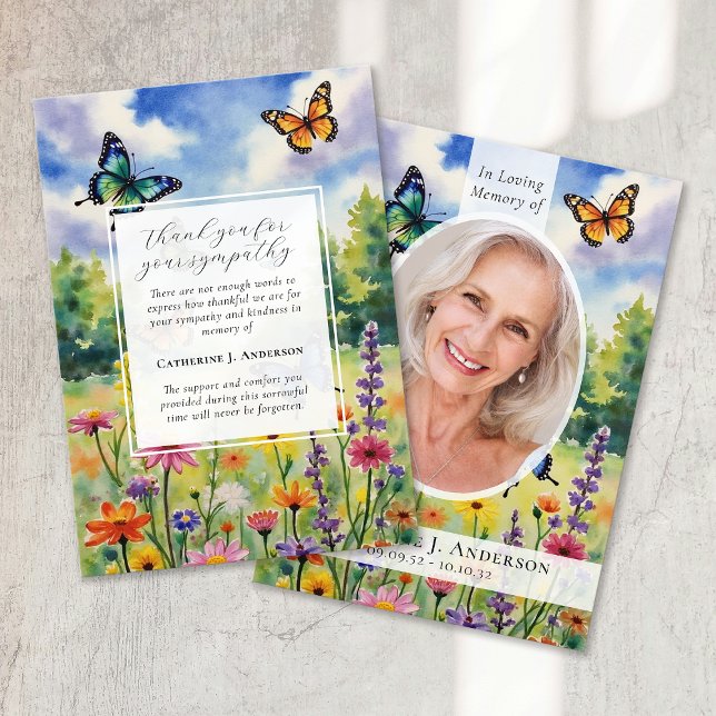 Wildflower Photo Sympathy Funeral Memorial Thank You Card (Creator Uploaded)