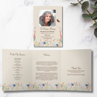 Wildflower Photo Tri-Fold Funeral Program Announcement