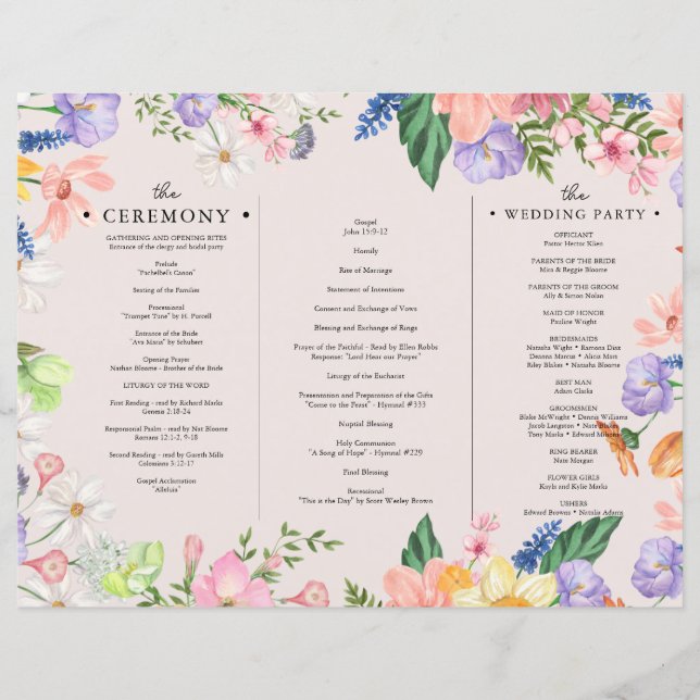 Wildflower Photo Tri-Fold Wedding Ceremony Program (Front)