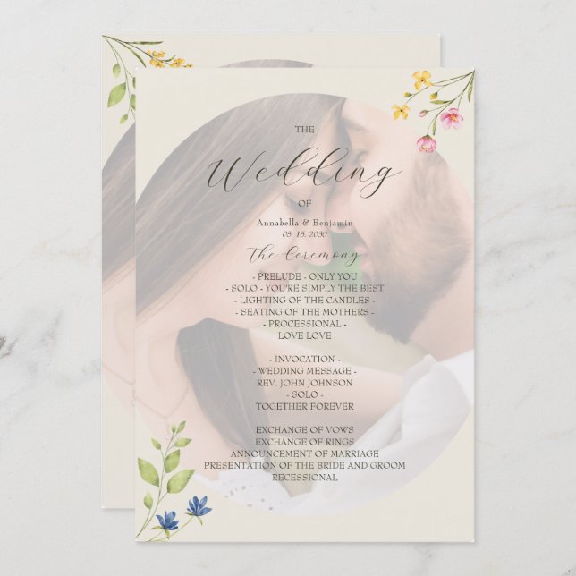Wildflower Photo Wedding Program Programme (Front/Back)