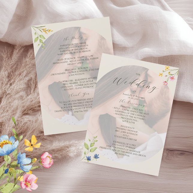 Wildflower Photo Wedding Program Programme (Creator Uploaded)