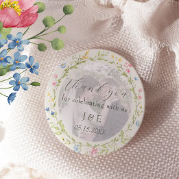 Wildflower Photo Wedding Thank You Classic Round Sticker