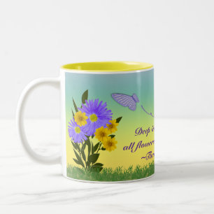 Wildflower Photos and Violet Gingham Butterflies Two-Tone Coffee Mug