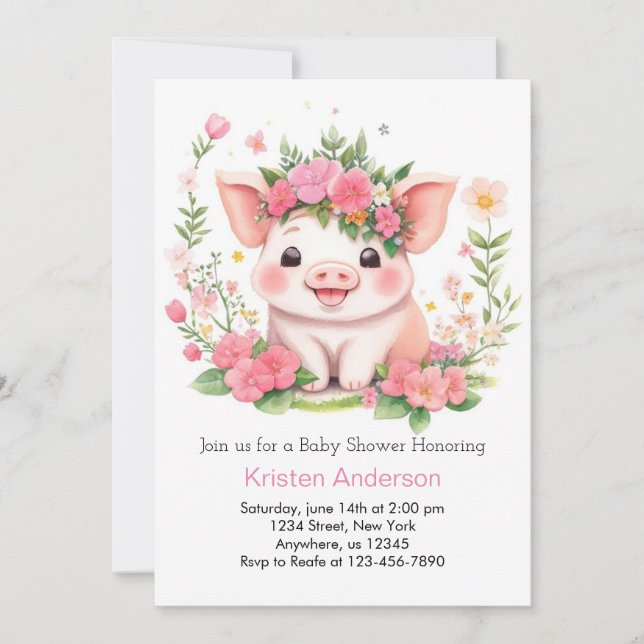 Wildflower Piglet Adventure Girl Baby Shower Invitation (Front)