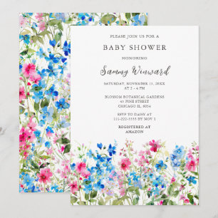 Wildflower Pink and Blue Floral Baby Shower Invitation