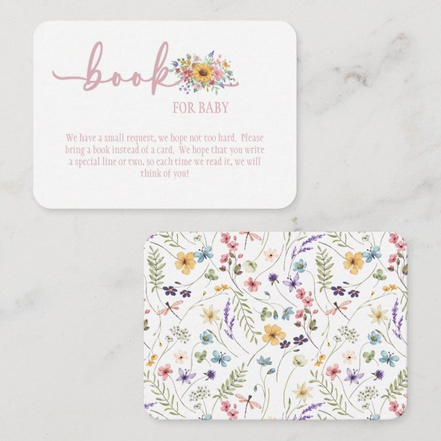 Wildflower Pink Baby Shower Book for Baby Card (Front/Back)