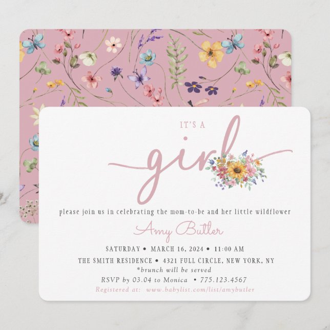 Wildflower Pink Baby Shower Invitation (Front/Back)