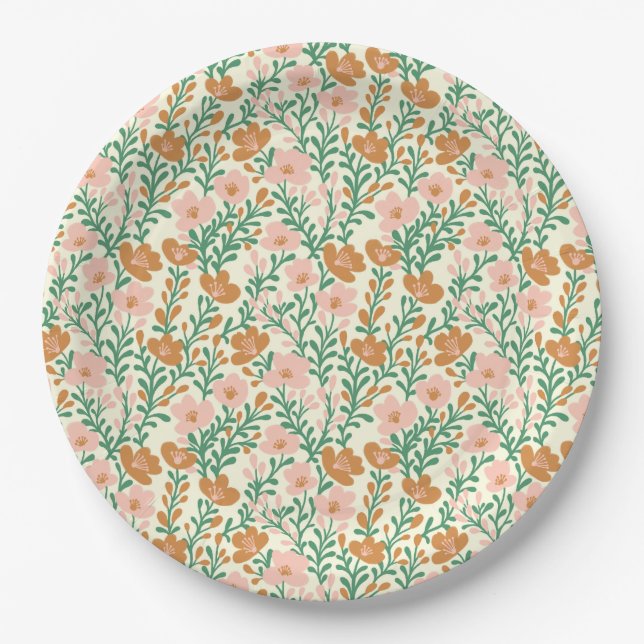 Wildflower Pink Blooms Floral Baby Shower Custom Paper Plate (Front)