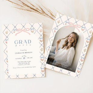 Wildflower Pink Bow Arch Photo Graduation Invitation
