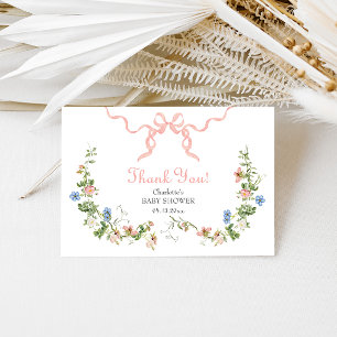 Wildflower Pink Bow Baby Shower Thank You Card