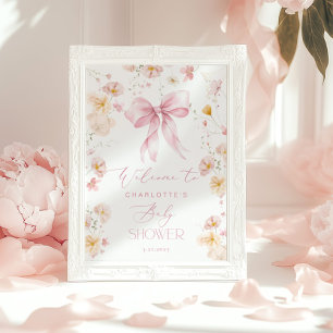 Wildflower Pink Bow Baby Shower Welcome Poster