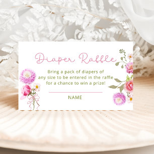 Wildflower Pink Bow Diaper Raffle Ticket Enclosure Card