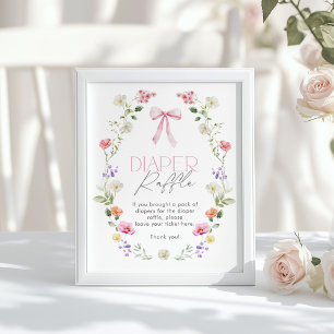 Wildflower Pink bow elegant Diaper Raffle Poster