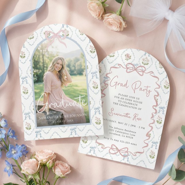 Wildflower Pink Bow Graduation Invitation (Creator Uploaded)