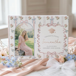 Wildflower Pink Bow Graduation Party  Guest Book
