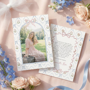 Wildflower Pink Bow Graduation Party Thank You Card