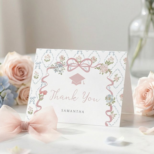 Wildflower Pink Bow Graduation Thank You Card (Creator Uploaded)