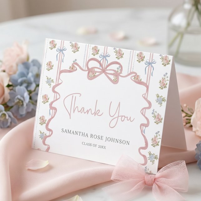 Wildflower Pink Bow Graduation Thank You Card (Creator Uploaded)