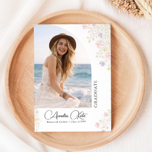 Wildflower Pink Bow Photo Graduation Invitation Postcard