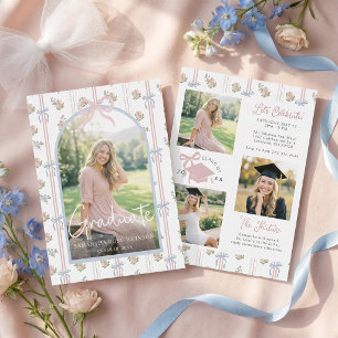 Wildflower Pink Bow Photo Graduation Party Invitation