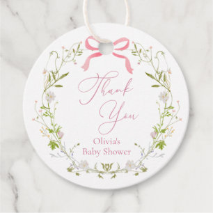Wildflower Pink Bow Wreath Thank You Favour Tags