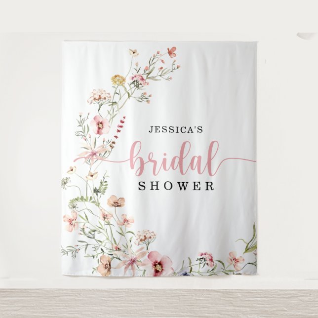 Wildflower Pink Bridal Shower Backdrop Decor Tapestry (Front)