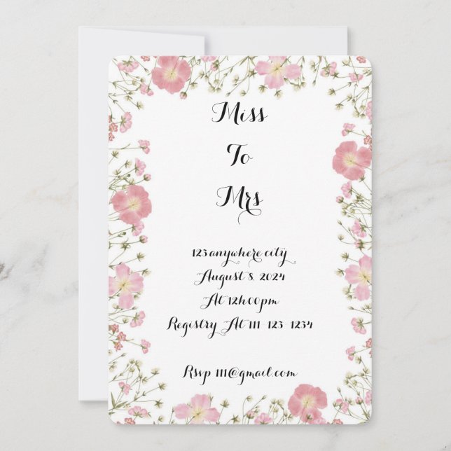 WILDFLOWER PINK BRIDAL SHOWER INVITATION (Front)