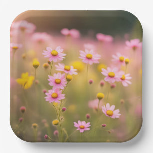 Wildflower Pink Daisies Paper Plate