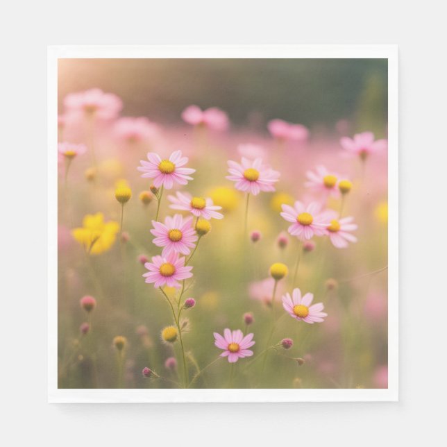Wildflower Pink Daisy Meadow Napkin (Front)