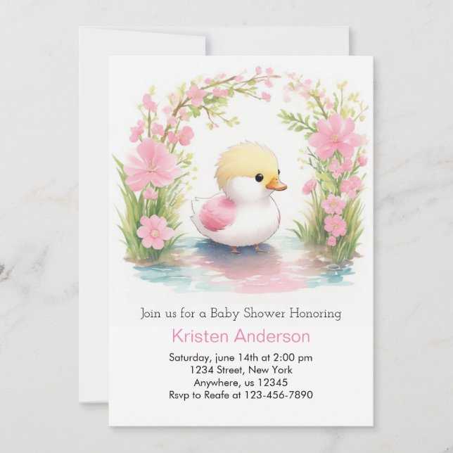 Wildflower Pink Duckling Girl Baby Shower Invitation (Front)