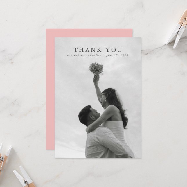 Wildflower Pink Elegant Wedding Thank You Card (Front/Back In Situ)