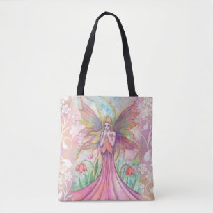 Wildflower Pink Fairy Fantasy Art Illustration Tote Bag