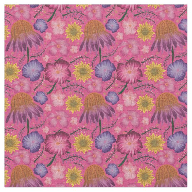 Wildflower Pink Floral Pattern Fabric (Close Up)