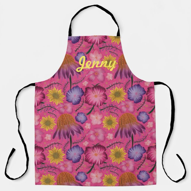 Wildflower Pink Floral Personalised Apron (Front)