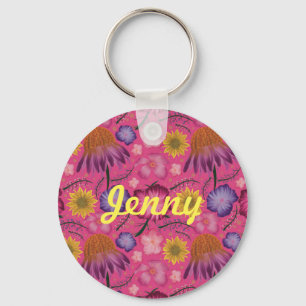 Wildflower Pink Floral Personalised Key Ring