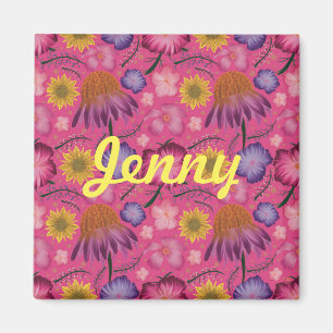 Wildflower Pink Floral Personalised  Magnet
