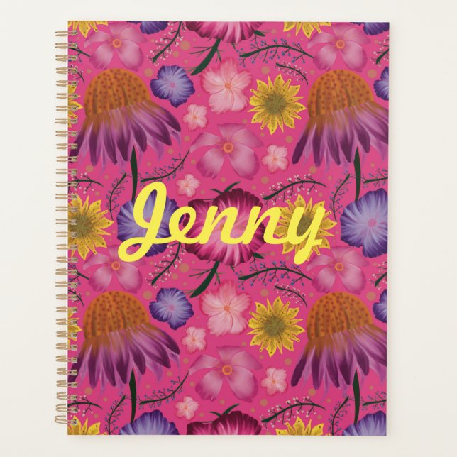 Wildflower Pink Floral Personalised  Planner (Front)