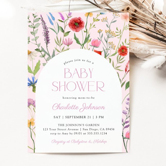 Wildflower Pink Girl Baby Shower Invitation (Wildflower Pink Girl Baby Shower Invitation)