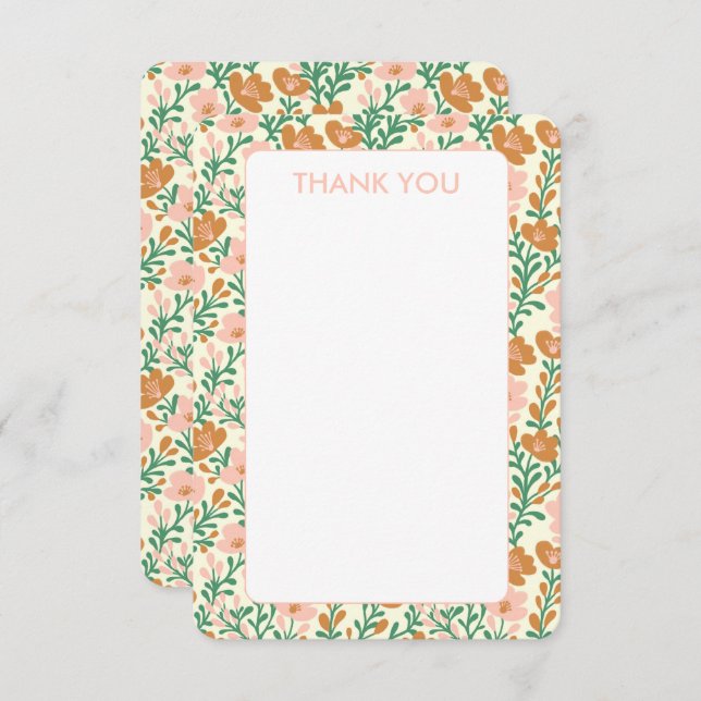 Wildflower Pink Green Blooms Elegant Floral Custom Thank You Card (Front/Back)