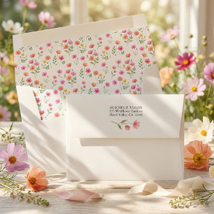 Wildflower Pink Orange Floral Wedding Invitation Envelope