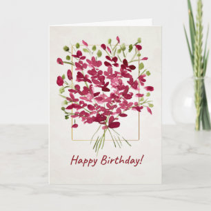 Wildflower Pink Posie   Watercolor Birthday  Card
