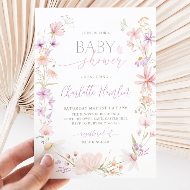 Wildflower Pink Purple Floral Baby Shower Invitation (Creator Uploaded)