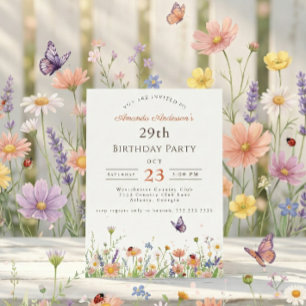 Wildflower Pink Purple Garden Party 29th Birthday Invitation