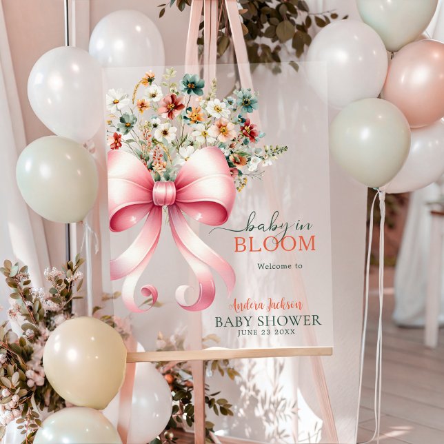 wildflower pink ribbon baby girl bloom welcome acrylic sign (Creator Uploaded)